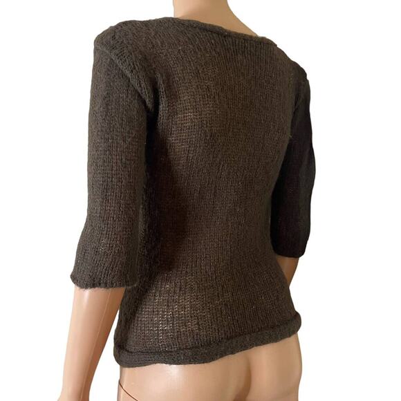 Wooden Ships sweater V neck loose knit tie middle wrap style chocolate brown SM - Picture 3 of 8